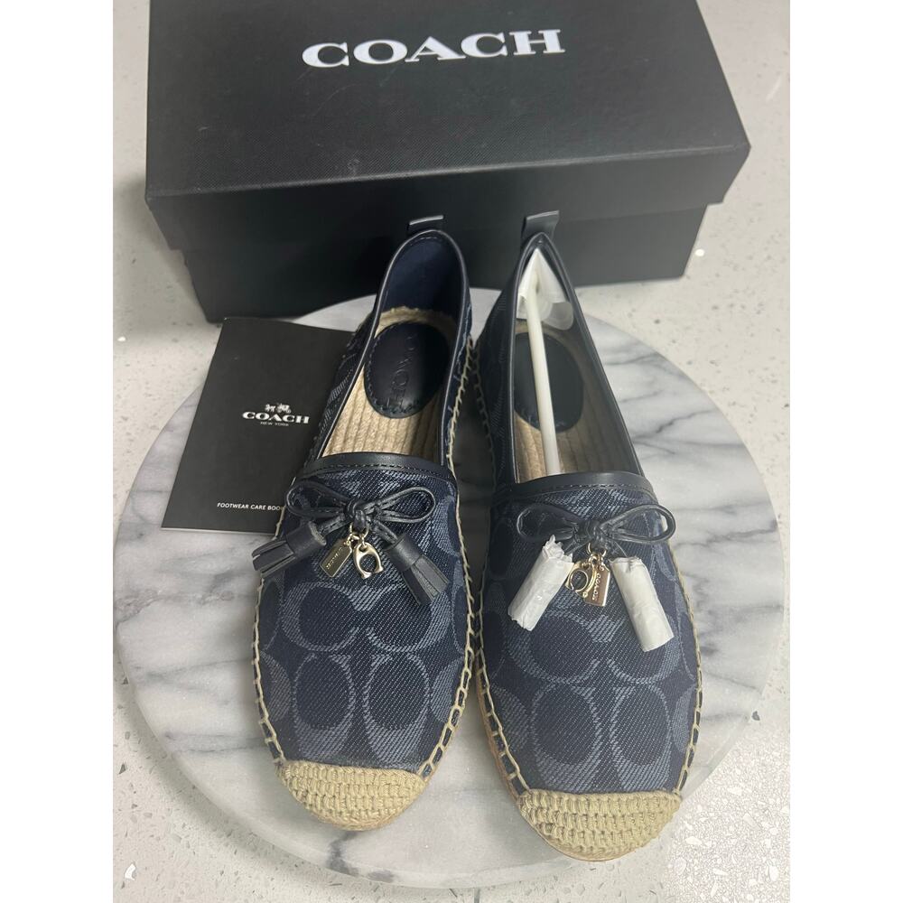 NIB COACH Carson Denim Signature Blue Espadrille Flats-FG3482 Size 6 - Picture 1 of 9